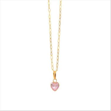 Imagem de Cordão Feminino Bailarina Ouro 18 K 750 50cm Pingente Coração rosa cla