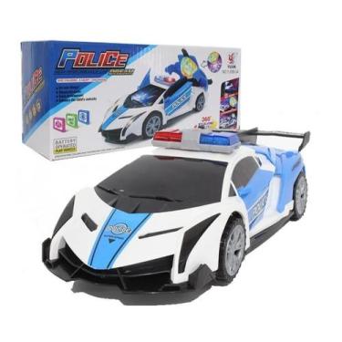Imagem de Carrinho De Policia Carro Emite Som Luz Transforma Gira 360º graus - t