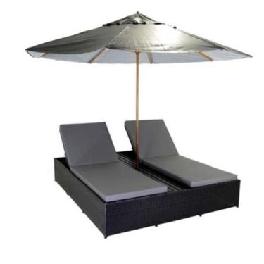 Imagem de Chaise Espreguiçadeira de Piscina Dupla Fibra com Guarda Sol - Nossa K