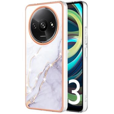 Imagem de Dinglijia Capa fina para Redmi A3, capa de telefone com design moderno de mármore rígido para meninas, capa de proteção de tela e câmera aprimorada para Redmi A3, YBBK branca