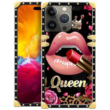 Imagem de WANKBLC Capa compatível com iPhone 15 Pro, batom rosa rosa rainha leopardo luxuoso decoração dourada para meninas mulheres TPU macio à prova de choque protetor rígido PC traseiro para iPhone 15 Pro