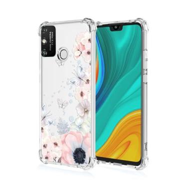 Imagem de RRXSYXL Capa para celular Huawei Honor Play 9A com estampa floral transparente e borboletas, capa de TPU macio com proteção à prova de choque para Huawei Honor Play 9A (flores rosas/borboletas)