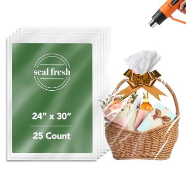 Imagem de Seal Fresh Sacos de presente transparentes para cestas de presente (fita e cesta não incluídas) – 61 cm x 76 cm (25 unidades) – Sacos de plástico de PVC, embalagem termorretrátil, sacos plásticos para