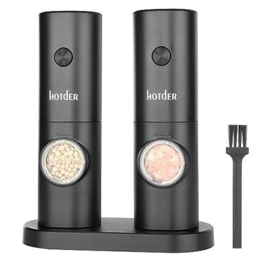 Imagem de Hotder Conjunto elétrico de moedor de sal e pimenta, moedores de sal e pimenta movidos a bateria, moedor de pimenta operado com uma mão com núcleo de cerâmica ajustável e luz LED para especiarias e churrasco (não inclui baterias)