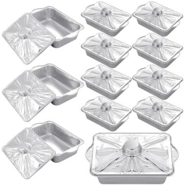 Imagem de Domensi Conjunto de 12 potes de alumínio descartáveis para cozinhar 30,5 cm x 19,5 cm grandes panelas de alumínio com tampas retangulares descartáveis recipientes de alimentos para assar acampamento