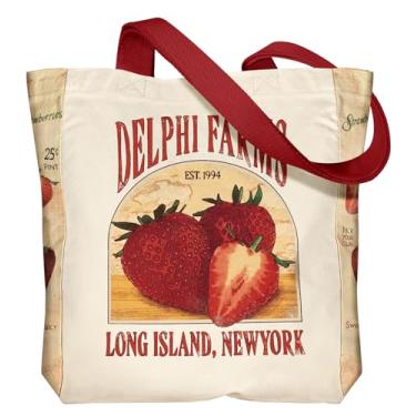 Imagem de Miss Adola Sacola de lona pesada estética - com bolso para mulheres tamanho grande 35,5 cm × 40,6 cm × 8,5 cm Sacos de algodão para compras, Fazendas de morango, One Size