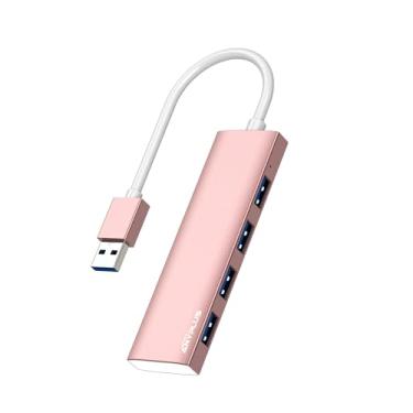 Imagem de ANYPLUS Hub USB, hub USB 3.0, divisor USB ultrafino, extensor USB portátil de 4 portas, hub USB para laptop, PC, MacBook, iMac, Surface Pro, Mac Pro, Flash Drive, XPS 【Rosa】