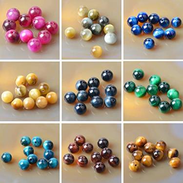 Imagem de Massive Beads 80 peças 10 mm contas de cristal natural 9 cores de contas de tigre multicoloridas redondas soltas contas de cura de energia com cordão elástico de cristal grátis para fazer joias (9 olhos de tigre multicoloridos, 10 mm)