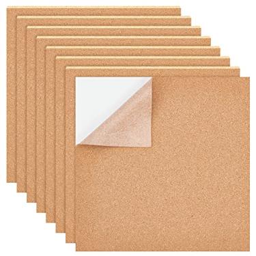 Imagem de BENECREAT Pacote com 8 folhas autoadesivas de cortiça de 2 mm, tapete de cortiça 30 x 30 cm com adesivo traseiro para porta-copos e decoração de parede, festa e artesanato DIY