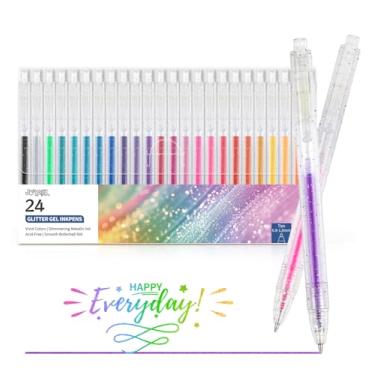 Imagem de Joyask Canetas de gel com glitter, 24 cores metálicas, vibrantes, retráteis, canetas de gel brilhantes para colorir, diário, desenho, rabiscos, canetas coloridas para crianças, adultos, canetas