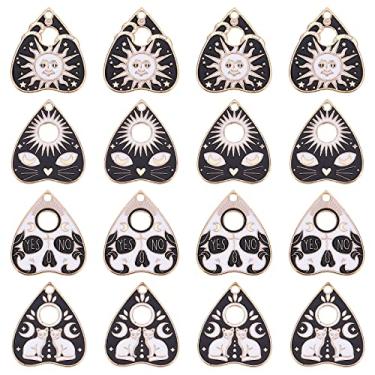 Imagem de SUNNYCLUE 1 caixa com 24 peças de pingentes de tarô Ouijas Board Charms Planchette Charm Sun Enamel Liga Charm Gato Sim No Ouijas Charms Amuleto Gótico Amuleto para Fazer Joias Brinco Oculto DIY Suprimentos
