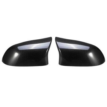 Imagem de AtticZone Tampas de espelho lateral compatíveis com BMW X5 F15, X6 F16, X3 F25, X4 F26 2014-2018, substituição da tampa do espelho retrovisor de porta, estilo buzina, padrão de fibra de carbono