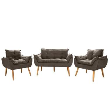 Imagem de Kit Namoradeira Opala + 2 Poltronas Suede Porto Decor, Capuccino