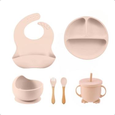 Imagem de kit prato infantil introdução alimentar silicone com 6 pçs ventosa - L