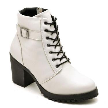 Imagem de Bota Coturno KRN Shoes de Couro Lisa Cano curto com Salto Grosso Ziper