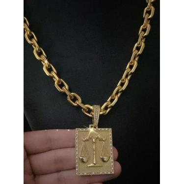 Imagem de Cordão cadeado 12mm + pingente simbolo direito  - banhado a ouro 18k -