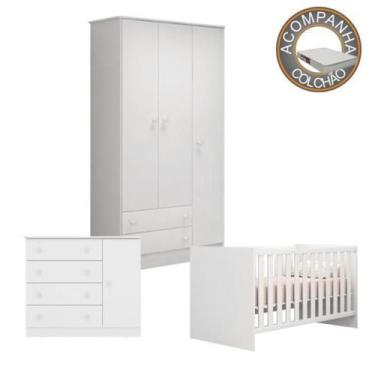 Imagem de Quarto de Bebê Completo Berço Colchão Light Guarda Roupa Cômoda Doce S