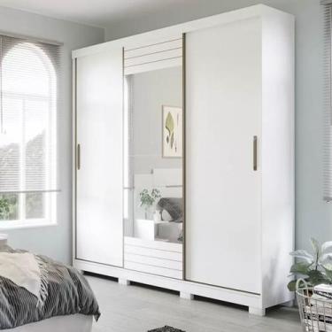 Imagem de Roupeiro Búzios com Espelho 3 Portas Correr 4 Gavetas Panan, Branco