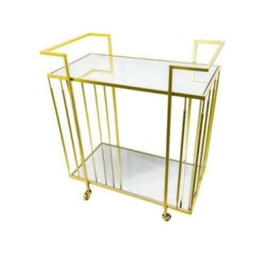 Imagem de Mesinha Carrinho de Chá Metal Dourado Decoração Espelhado - LUXdécor
