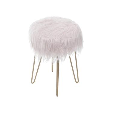 Imagem de Banquinho Petit com Pelo Longo Rosa Base Metal