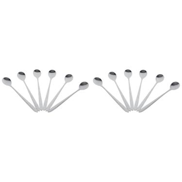 Imagem de 12 PCS Colheres de chá de Gelo Colheres de Mistura de Bebidas de Aço Inoxidável Longas Colheres de café de Prata Colher de Sorvete de Cabo Longo Colheres de Mistura de Coquetel