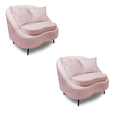 Imagem de Poltrona Decorativa Orgânica Pé Ferro Pto Kit 2 Zaya Bouclê C05 Rose
