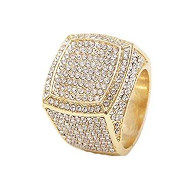 Imagem de Anel masculino de luxo com estampa de hip hop Charles Raymond Bling Bling – 444 Dourado