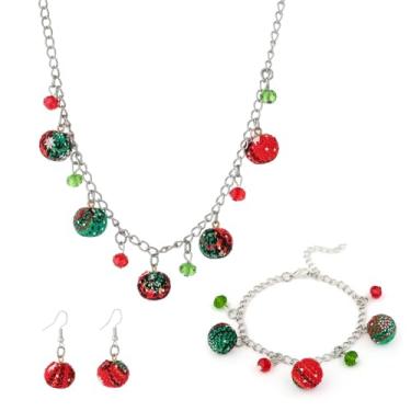 Imagem de Linda bola de lã verde vermelho vidro CZ decoração de Natal brincos pendentes pendentes pulseiras colares engraçados simples branco Snowfalke tricotado pendurado leve festival festa presente Bff Her