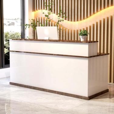 Imagem de Luzes de balcão de recepção moderno balcão de varejo com gavetas mesa de recepção balcão frontal com armário armário caixa simples para checkout, escritório, salão de beleza, lobby, F, 100 x 60 x 100