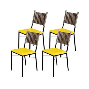 Imagem de Kit 4 Cadeiras Para Cozinha Preta Ratan Cappuccino Elegance (Amarelo)