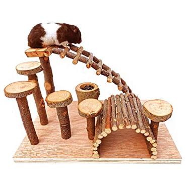 Imagem de Tfwadmx Ponte de madeira para hamster, conjunto de atividades de escada de escalada de animais pequenos para rampas de plataforma brinquedos de playground para rato, anão, hamster, gerbil, rato, reclinador de açúcar, hamster sírio