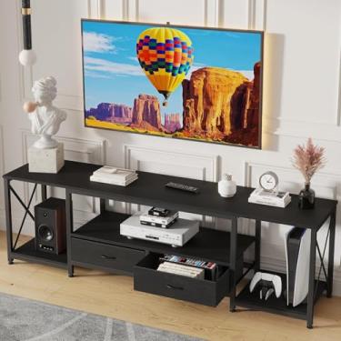 Imagem de GYIIYUO Suporte de TV com gaveta de tecido para TV de 127 cm, mesa de console de TV industrial e centro de entretenimento com prateleiras de armazenamento abertas para sala de estar, quarto, 119 cm,