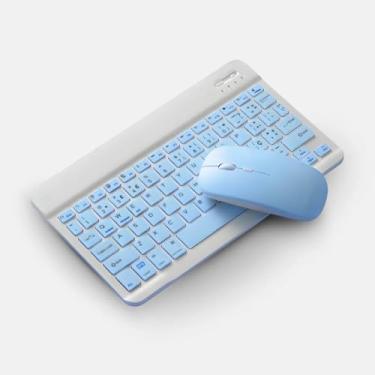Imagem de Teclado Mouse Bluetooth Portátil Abnt Sem Fio Recargável Compatível Windows Android iOS iMac Ergonomia Conforto Performance - Azul