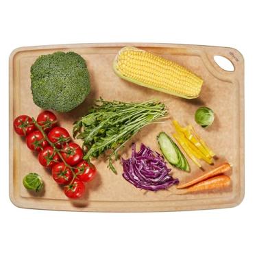 Imagem de Elihome Tábua de corte de cozinha extragrande, composto de fibra de madeira natural, pode ser lavado na lava-louças, ecológico, sulcos de suco com alças fáceis de segurar, não poroso, antiderrapante,