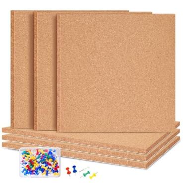 Imagem de ANPUNAT Placas quadradas autoadesivas de cortiça 6 Pac para parede com 100 pinos de pressão para quadros de avisos, parede de cortiça, decoração de escritório (30 x 30 x 30 cm)