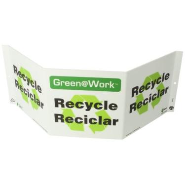 Imagem de Zing Green Products 3010 Placa de plástico reciclado verde no trabalho "Recycle, Reciclar" Tri-View, Projetos 12,7 cm, 50,8 cm de comprimento, 19 cm de largura