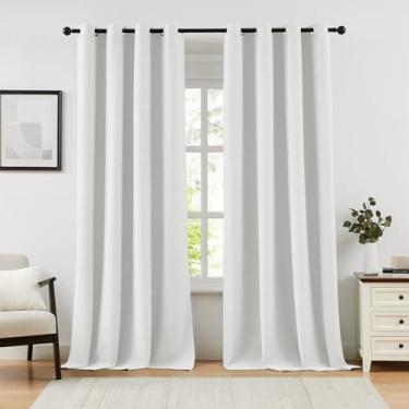 Imagem de Cortinas de linho 100% blackout para quarto, cortinas blecaute brancas de 108 polegadas de comprimento, cortinas texturizadas para sala de estar, cortinas e cortinas escurecidas com ilhós, 132 cm L x