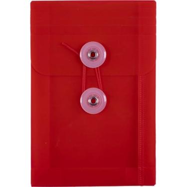 Imagem de JAM PAPER Envelopes de plástico com fecho de botão e cordão de amarrar - 10,5 x 16,5 cm - Vermelho - Pacote com 3