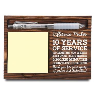 Imagem de Presentes de agradecimento de aniversário de 10 anos, presente de agradecimento de aniversário de trabalho de 10 anos, suporte de notas adesivas, dispensador de notas post-it para mesa, porta-notas de
