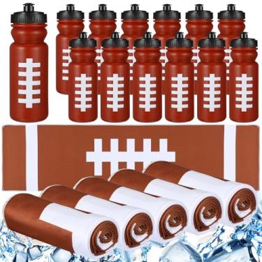 Imagem de HunnmingRe 24 peças de lembrancinhas esportivas incluem 12 peças de garrafas de água de plástico de 567 g para futebol, basquete, 12 peças de toalhas refrescantes de beisebol de softball, 101,6 x 30,5