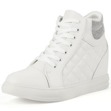 Imagem de Ckrola Sapatos femininos de plataforma da moda com salto anabela escondido tênis de cano alto para mulheres botas de plataforma sapatos de trabalho femininos, Branco-2, 9