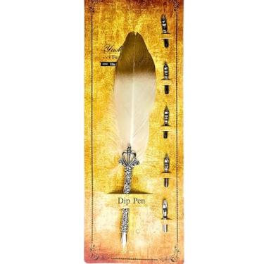 Imagem de Caneta Tinteiro Pena Simples Branco com Dourado