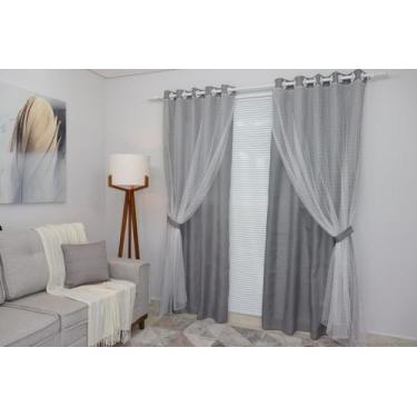 Imagem de Cortina Cinza-Claro Sala/Quarto Tecido Renda 3,00 X 2,70M - Fabritex