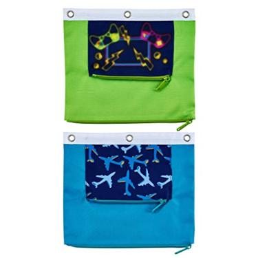 Imagem de It's Academic Bolsa lápis para fichário de 3 anéis, 2 bolsos com zíper, para materiais escolares, grande e minibolsa, design marinho e jatos, pacote com 2