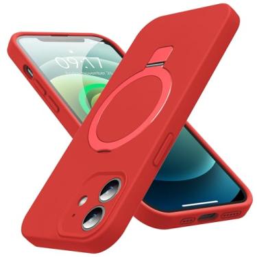 Imagem de KMAMBAG Capa Mag-Ring projetada para iPhone 12, silicone líquido [fator hidratante] capa de telefone fina extremamente macia com suporte [compatível com MagSafe] para 12 6,1 polegadas homens e