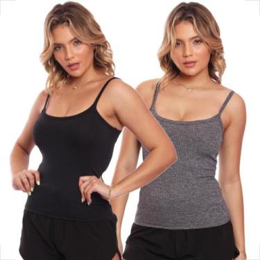 Imagem de Kit 2 Blusinha Alcinha Regata Fitness Canelada Básica - MC Digital, G,