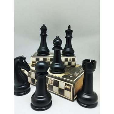 Imagem de kit 6 peças de Enfeite de porcelana de xadrez 12cm - TENDA, Preto