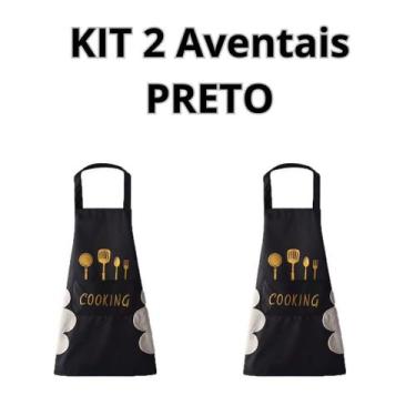 Imagem de Kit com 2 aventais Avental Chef de Cozinheiro Unissex Preto - Shark Bl