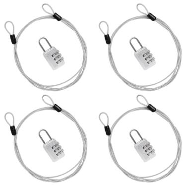 Imagem de S Sydien Cabo de segurança com trava dupla, 1,5 m de comprimento, prata com trava, cabos de segurança revestidos de aço trançado de 2,5 mm para bagagem, ar livre, varal (pacote com 4)