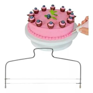 Imagem de Kit Bailarina Prato Giratório P/Decorar Bolo + Nivelador Duplo Utensílios De Cozinha Confeitaria